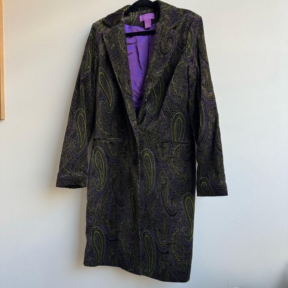 Suzanne Somers Velvet Paisley Print Trench Coat - 10 - Picture 3 of 12